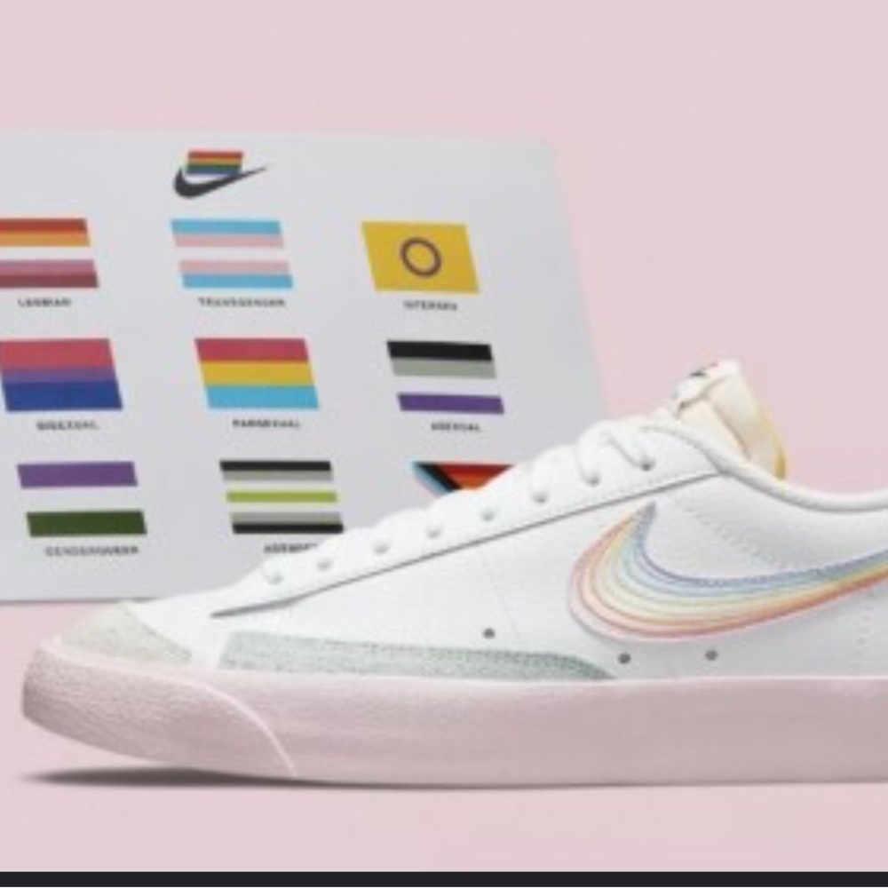 Nike Blazer 77 Be True White Sneakers with Multicolor Swoosh Pride
